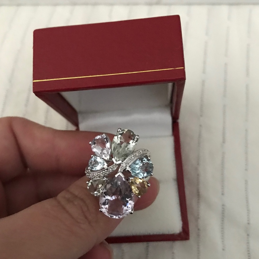 Multistone & diamond white gold ring